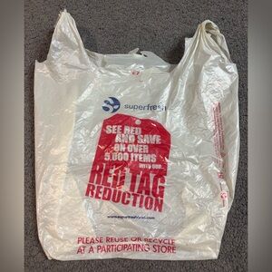 Vintage Super Fresh Grocery Store Red Tag Reduction Plastic Bag 13” x 20”